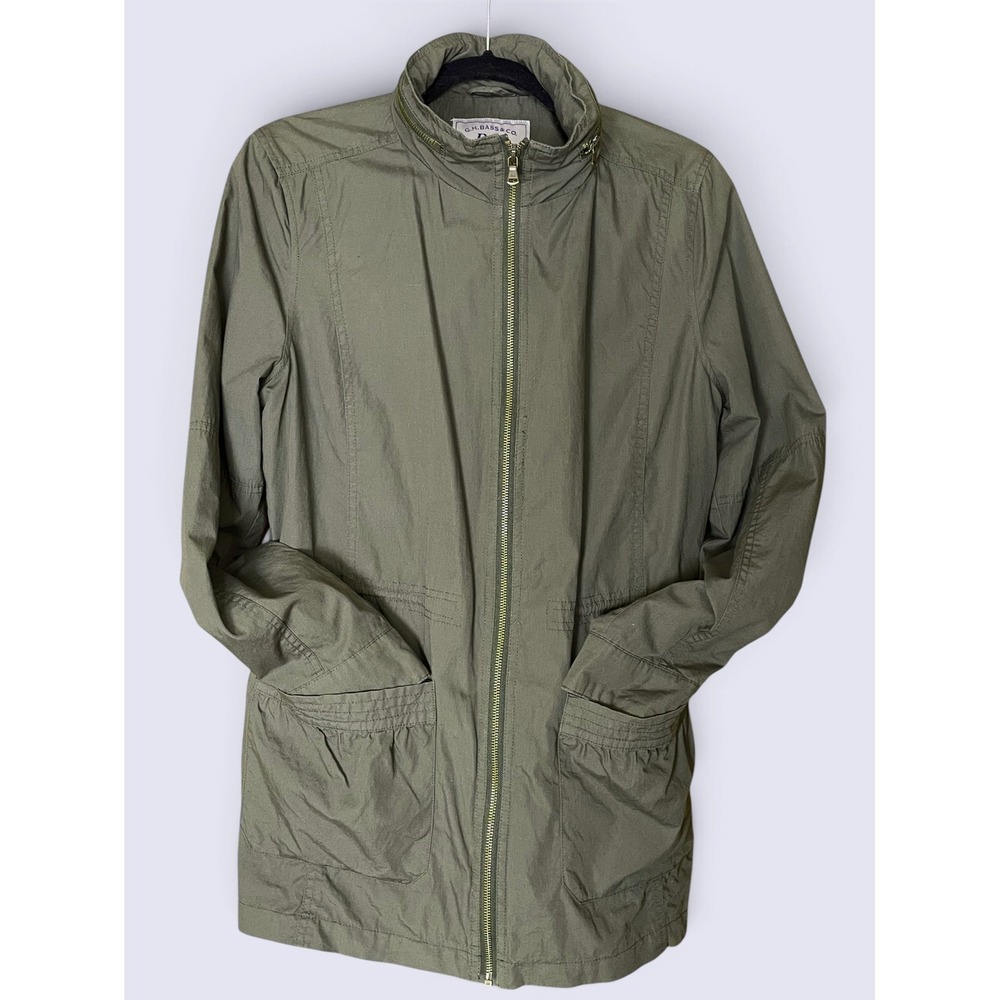 G.H. Bass Army Green Cotton Field Jacket Anorak Coat Drawstring Waist L Gorpcore